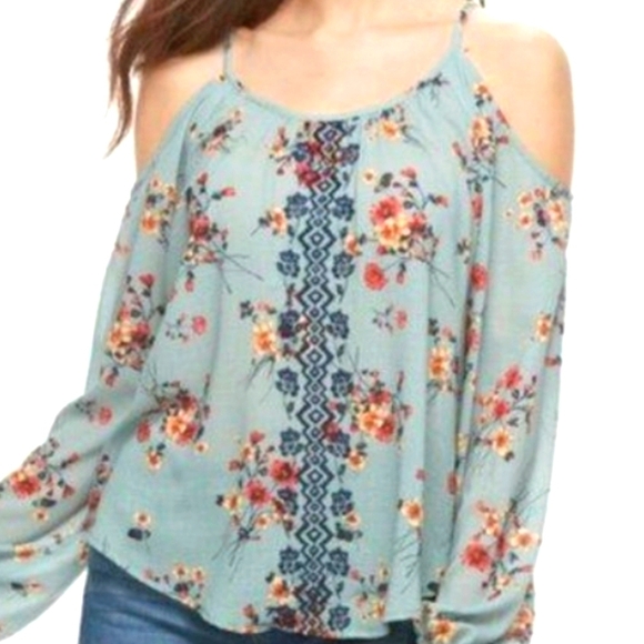 Rewind Floral Cold Shoulder Blouse Size Small - Picture 1 of 9